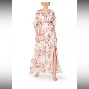 Adrianna Papell Pink and Cream Floral Gown romantic floral maxi flowy Easter